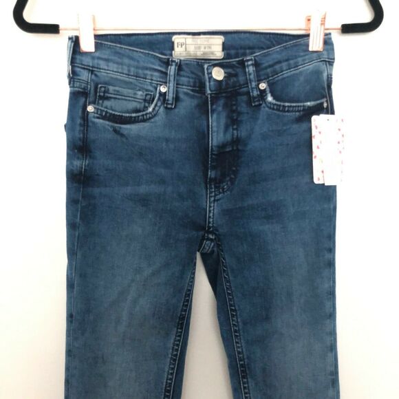 Free People Womens Busted Knee Skinny Jeans Blue Size 24L - Picture 2 of 10